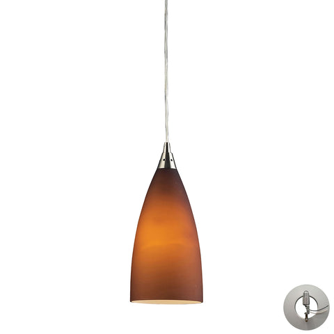 Vesta 1 Light Pendant In Satin Nickel And Tobacco Glass - Includes Recessed Lighting Kit