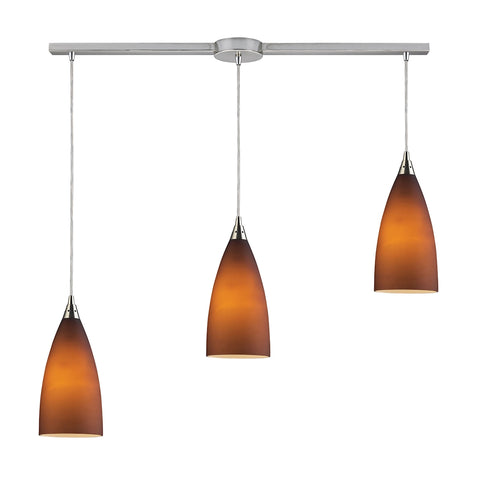 Vesta 3 Light Pendant In Satin Nickel And Tobacco Glass