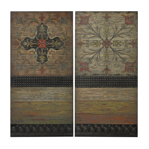 Handpainted Spanish Tiles On Wooden Panels - Set of 2