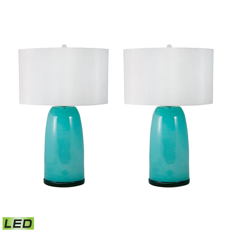 Blown Glass LED Table Lamp In Aqua