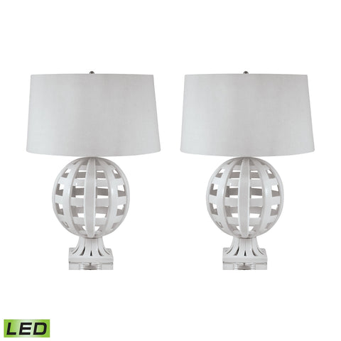 Open Work Ceramic Globe LED Table Lamp In White