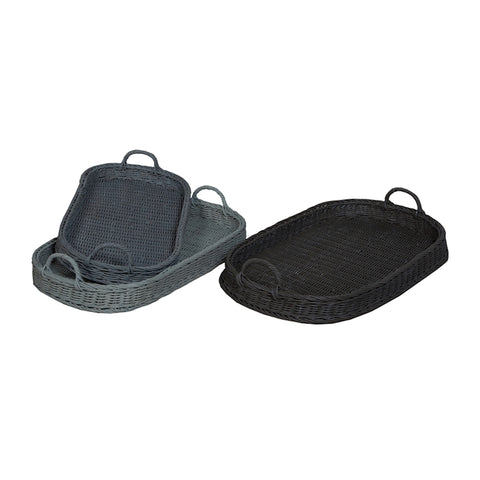 Oval Rattan Trays In Manor Slate And Misty Blue