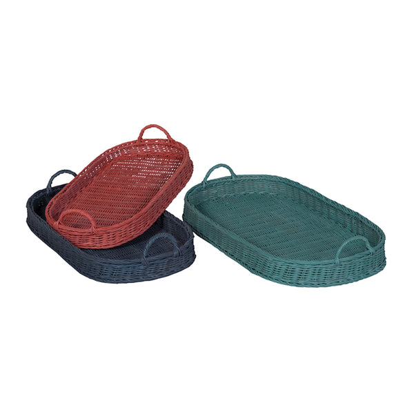 Oval Rattan Trays In Manor Tangerine And Blue Slate