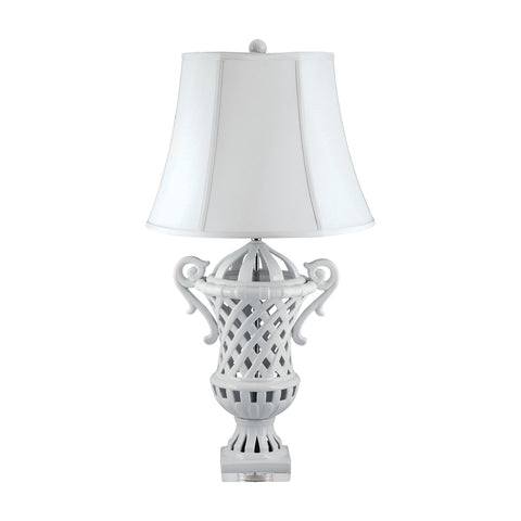 Lattice-Handled Ceramic Urn Table Lamp In White