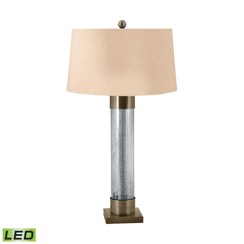 Mercury Glass Cylinder LED Table Lamp With Antiqued Brass Accents