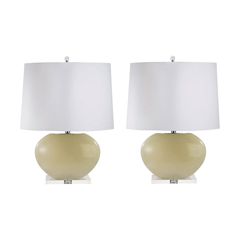 Blown Glass Oval Table Lamp In Cream - Set of 2