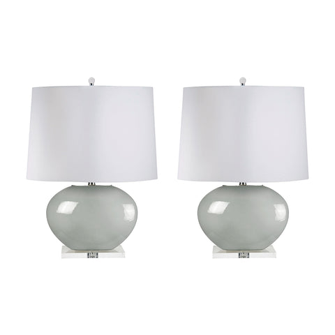 Blown Glass Oval Table Lamp In Grey - Set of 2