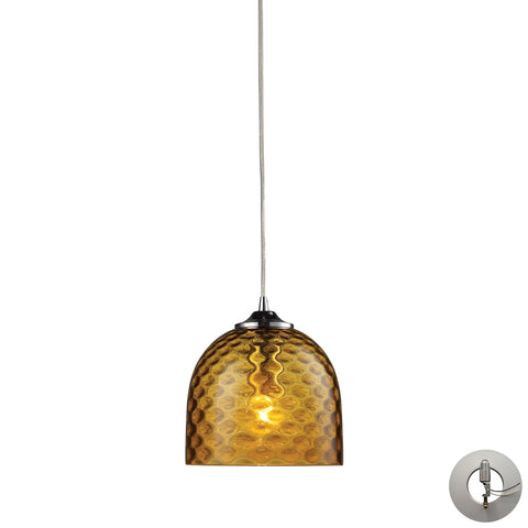Viva 1 Light Pendant In Polished Chrome And Amber Glass - Includes Recessed Lighting Kit