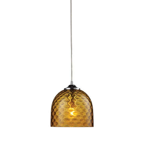 Viva 1 Light Pendant In Polished Chrome And Amber Glass