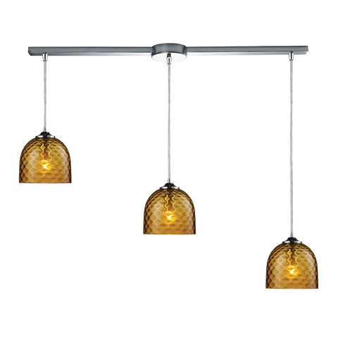 Viva 3 Light Pendant In Polished Chrome And Amber Glass