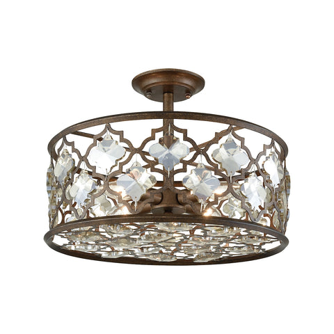 Armand 4 Light Semi Flush In Weathered Bronze With Champagne Plated Crystal