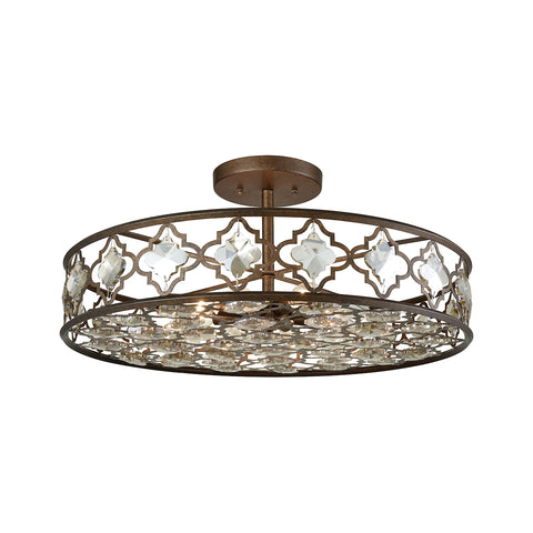 Armand 8 Light Semi Flush In Weathered Bronze With Champagne Plated Crystal