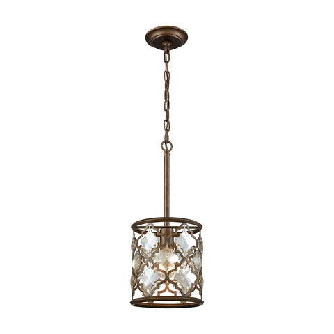 Armand 1 Light Pendant In Weathered Bronze With Champagne Plated Crystal - Includes Recessed Lighting Kit