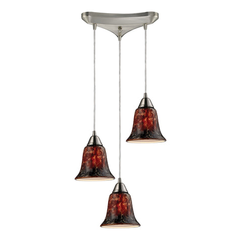 Confections 3 Light Pendant In Satin Nickel And Fudge Glass