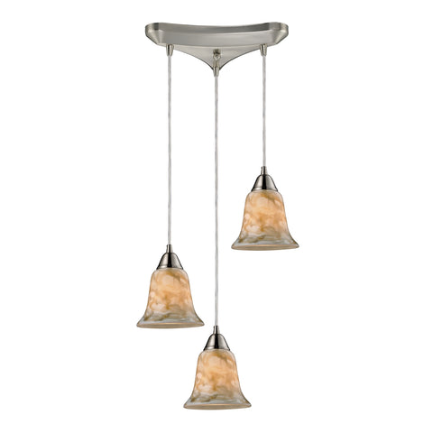 Confections 3 Light Pendant In Satin Nickel And Nougat Glass