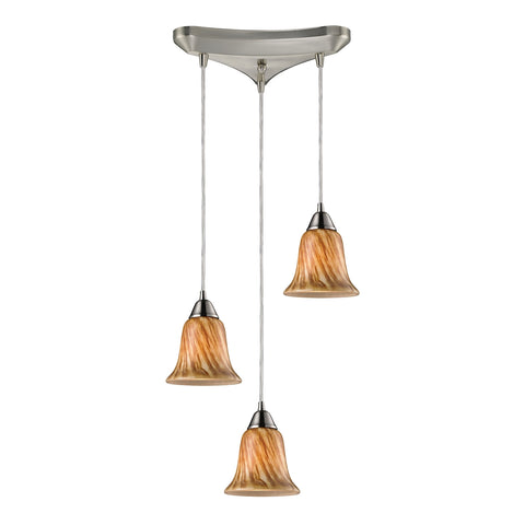 Confections 3 Light Pendant In Satin Nickel And Toffee Glass