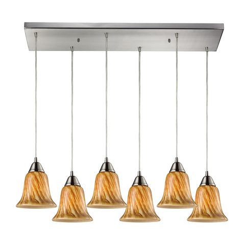 Confections 6 Light Pendant In Satin Nickel And Toffee Glass