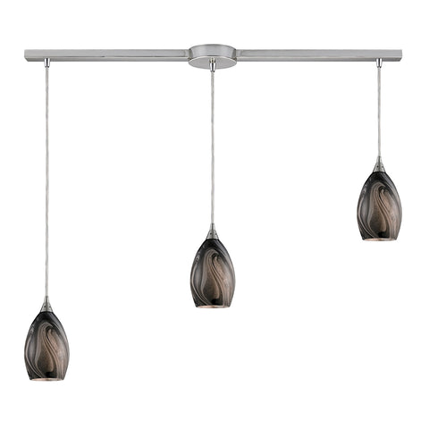 Formations 3 LED Light Pendant In Satin Nickel And Ashflow Glass