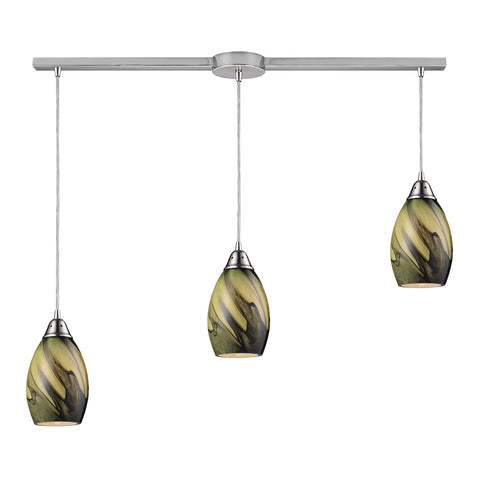 Formations 3 LED Light Pendant In Satin Nickel And Planetary Glass
