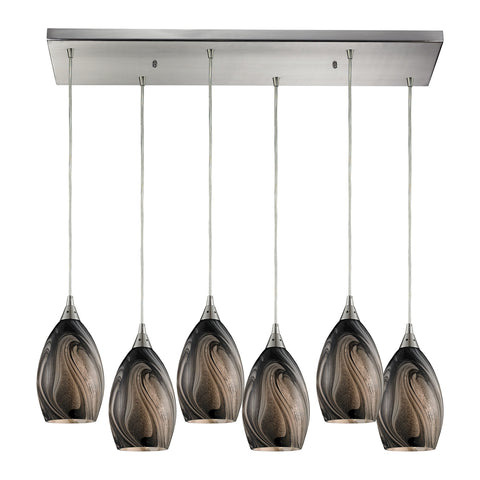 Formations 6 LED Light Pendant In Satin Nickel And Ashflow Glass
