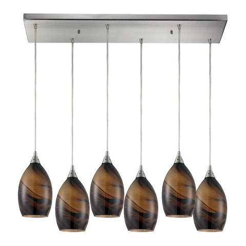 Formations 6 Light Pendant In Satin Nickel And Wavelength Glass