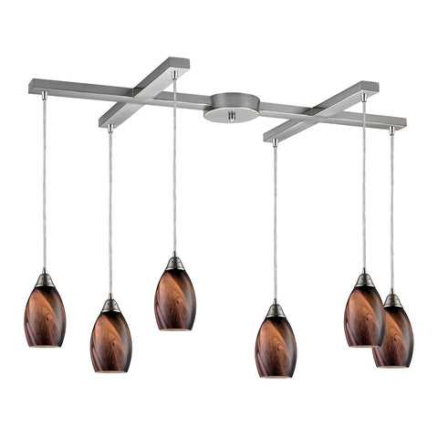 Formations 6 Light Pendant In Satin Nickel And Rockslide Glass
