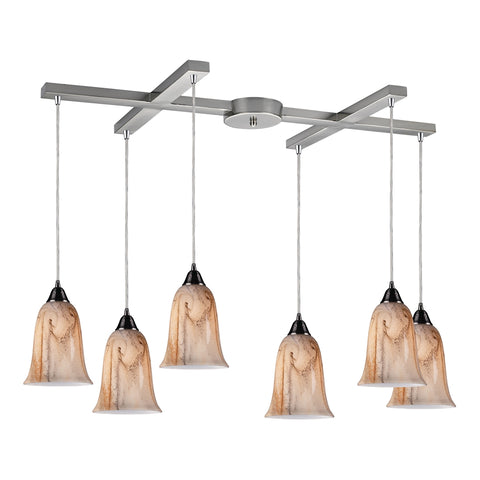 Granite 6 Light Pendant In Satin Nickel