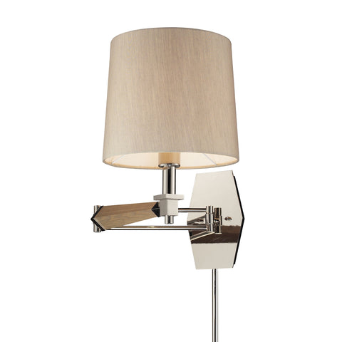 Jorgenson 1 Light Swingarm In Polished Nickel And Taupe Wood