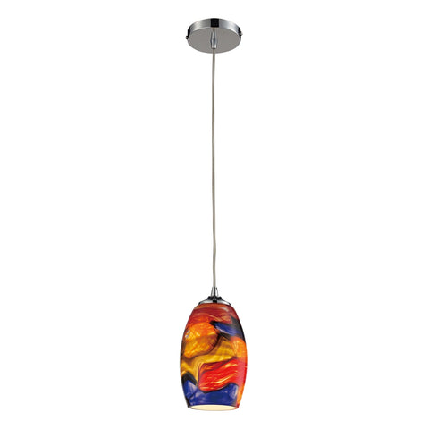 Surrealist 1 Light LED Pendant In Polished Chrome And Multicolor Glass