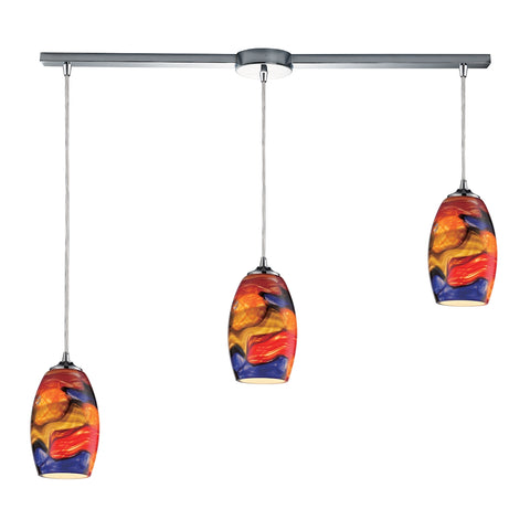 Surrealist 3 LED Light Pendant In Polished Chrome And Multicolor Glass