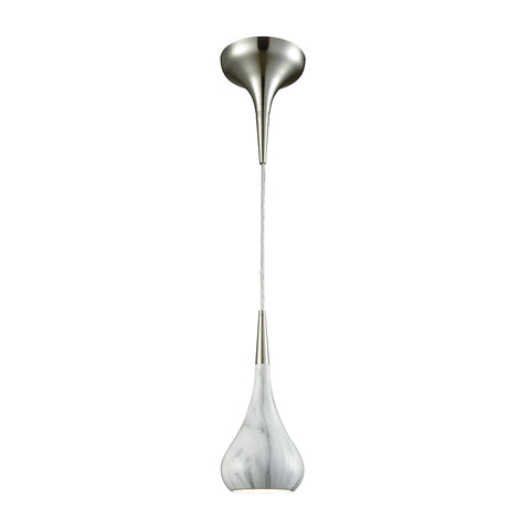 Lindsey 1 Light Pendant In Satin Nickel With Marble Print Shade - Includes Recessed Lighting Kit