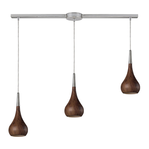 Lindsey 3 Light Pendant In Burl Wood And Satin Nickel