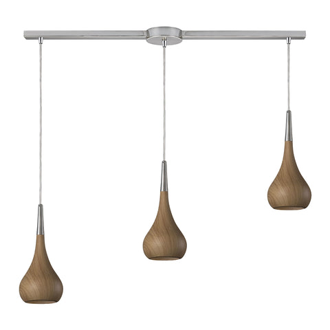 Lindsey 3 Light Pendant In Medium Oak And Satin Nickel
