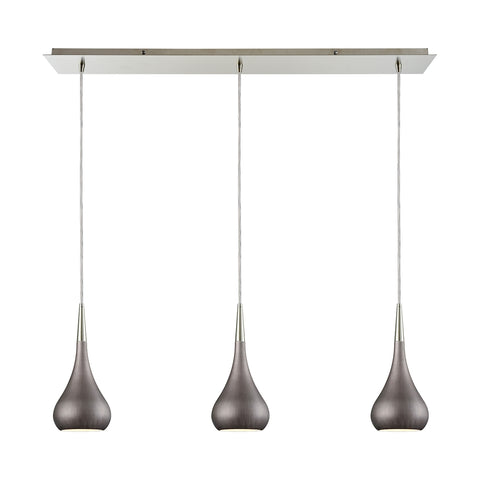 Lindsey 3 Light Linear Pan Fixture In Satin Nickel With Weathered Zinc Shade