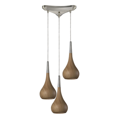 Lindsey 3 Light Pendant In Medium Oak And Satin Nickel
