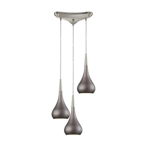 Lindsey 3 Light Triangle Pan Fixture In Satin Nickel With Weathered Zinc Shade - Includes Recessed Lighting Kit