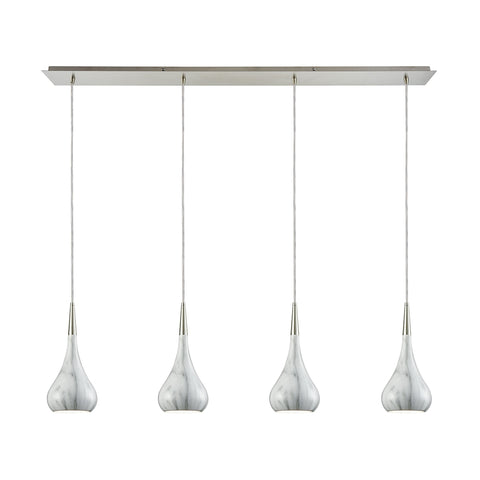 Lindsey 4 Light Linear Pan Fixture In Satin Nickel With Marble Print Shade