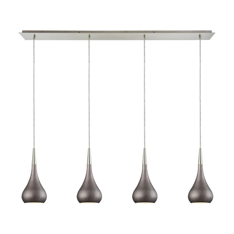 Lindsey 4 Light Linear Pan Fixture In Satin Nickel With Weathered Zinc Shade