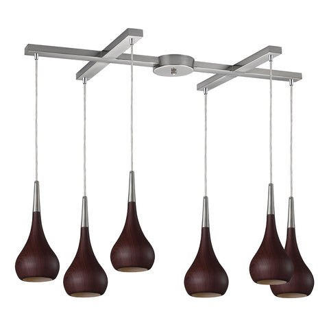 Lindsey 6 Light Pendant In Dark Walnut And Satin Nickel