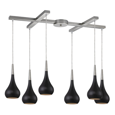 Lindsey 6 Light Pendant In Oiled Bronze And Satin Nickel