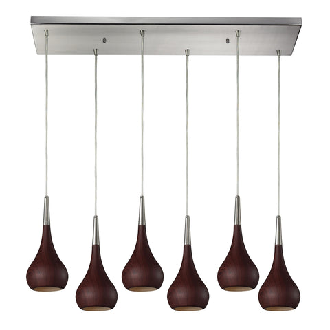 Lindsey 6 Light Pendant In Dark Walnut And Satin Nickel