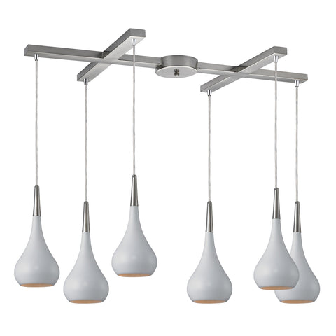 Lindsey 6 Light Pendant In White And Satin Nickel