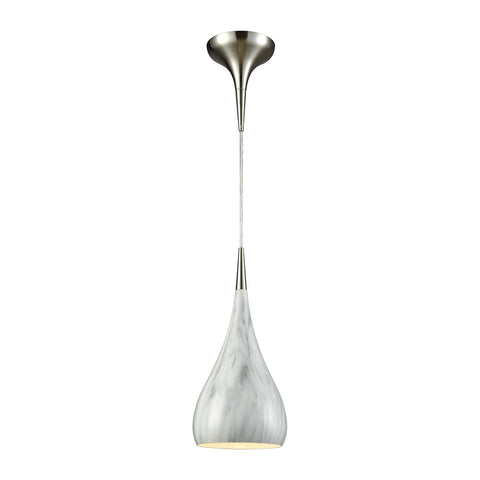 Lindsey 1 LED Light Pendant In Satin Nickel With Marble Print Shade - Includes Recessed Lighting Kit