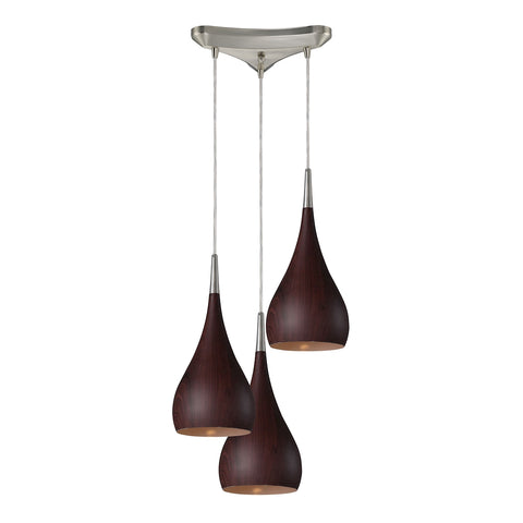 Lindsey 3 Light Pendant In Dark Walnut And Satin Nickel