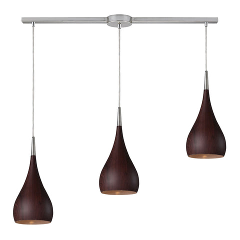 Lindsey 3 Light Pendant In Dark Walnut And Satin Nickel