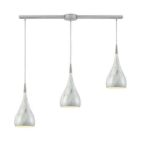 Lindsey 3 Light Linear Bar Fixture In Satin Nickel With Marble Print Shade