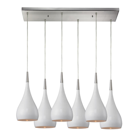 Lindsey 6 Light Pendant In White And Satin Nickel