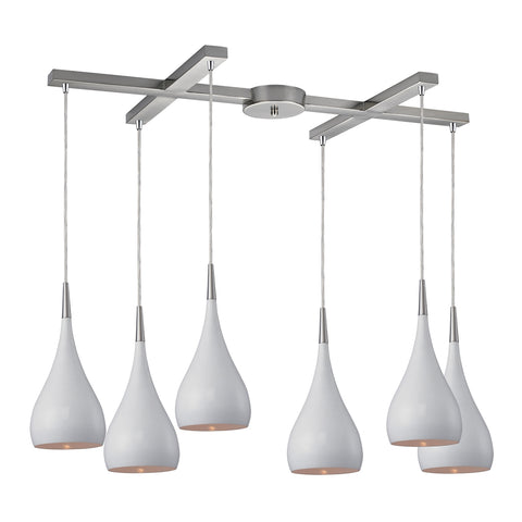 Lindsey 6 Light Pendant In White And Satin Nickel