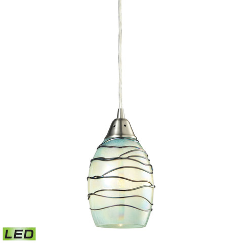 Vines 1 Light LED Pendant In Satin Nickel And Mint Glass