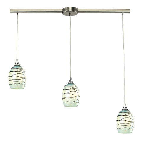 Vines 3 LED Light Pendant In Satin Nickel And Mint Glass